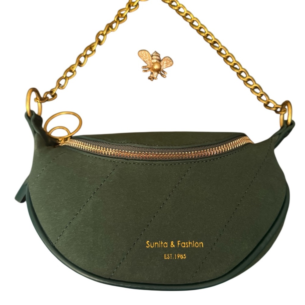 SUNITA & Fashion Green and Gold Crescent Shoulder Bag